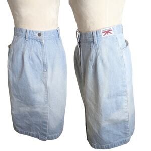 Vintage 80's Bleach Lightwash Denim Pleated Pencil Skirt Women's Size 9/10*